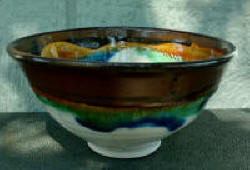 Bowl with multi-glaze white base.